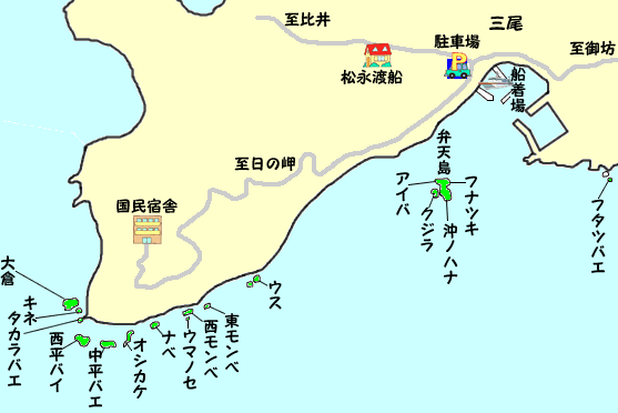 松永渡船　磯の地図と案内